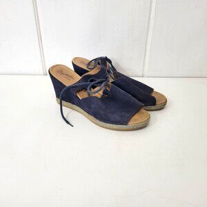 Seychelles Blue Suede Open-Toe Wedge Sandals With Lace-Up Detail Size 10